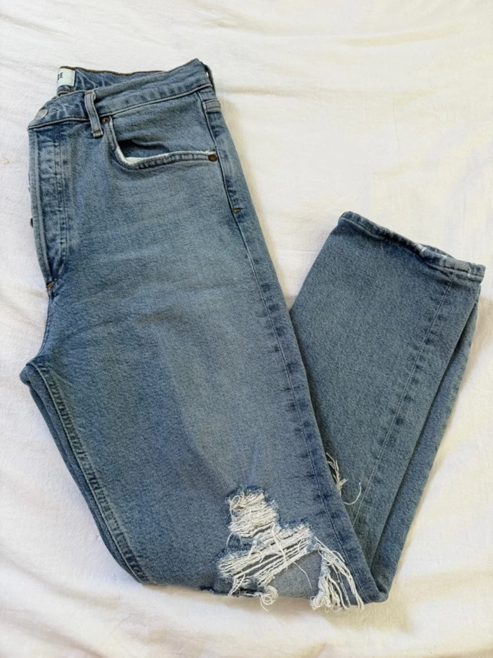 AGOLDE Riley High Rise Straight Crop Jeans Size 28 Distressed Denim - Picture 2 of 9